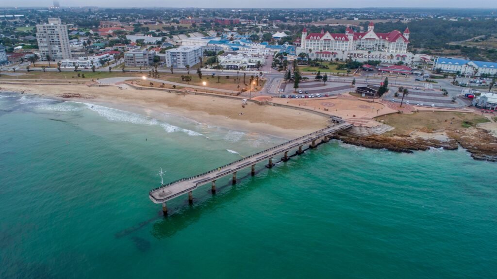 shark rock pier in port elizabeth, south africa, from the air.